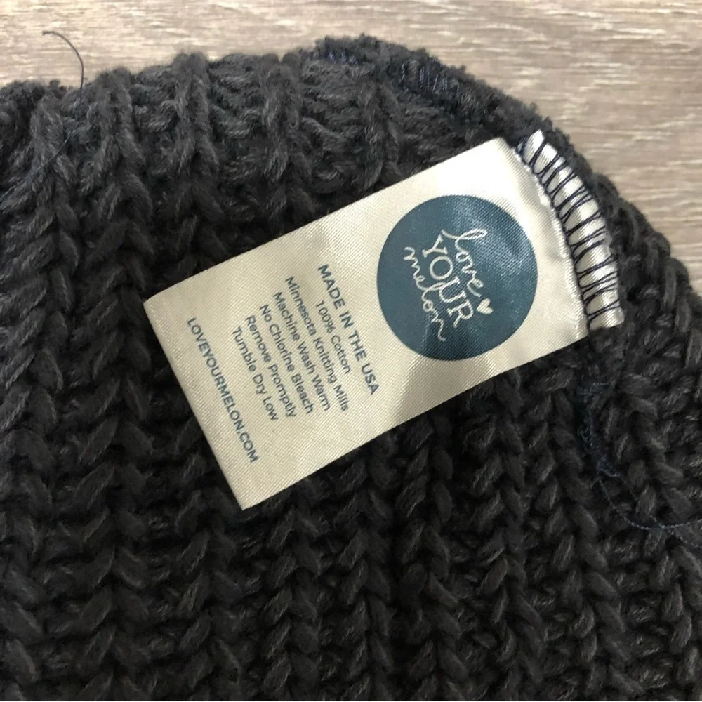 Love Your Melon Gray Chunky Hand Knit Beanie Hat 100% Cotton Made in USA 🇺🇸